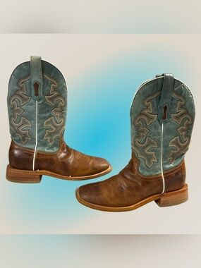 Corral A4262 Men's Blue & Honey Embroidery Wide Square Toe Boot Size 8.5D